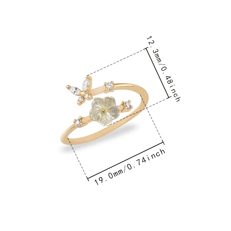 French-Style Seashell Flower Butterfly Open Ring